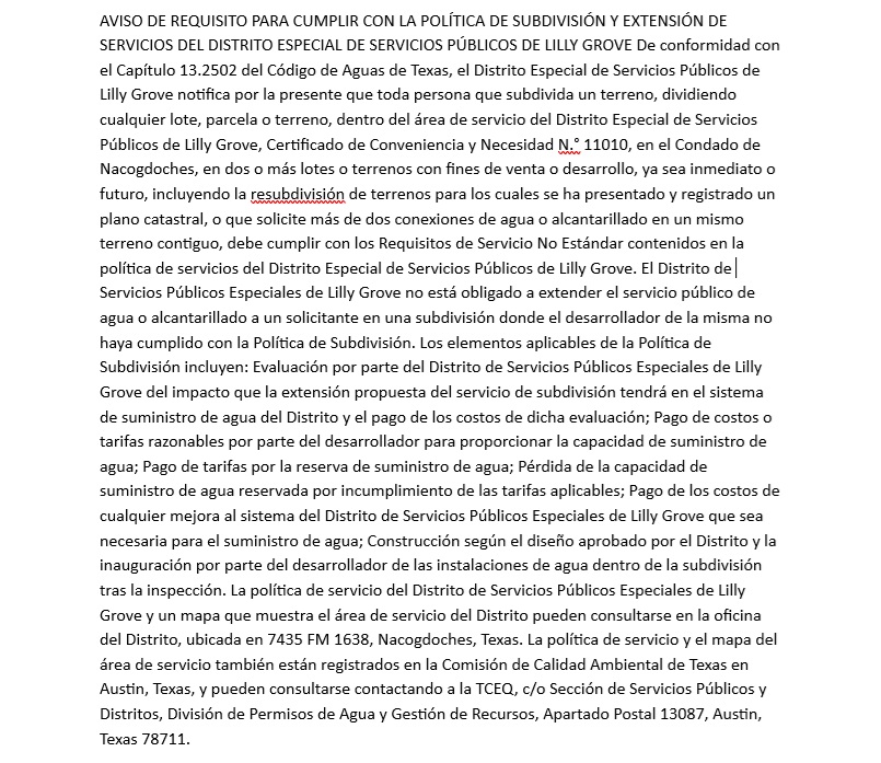 SUBDIVISION POLICY SPANISH